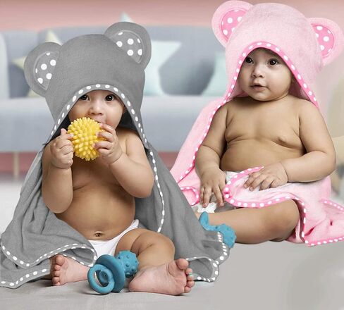Set of 2 Hooded Baby Towels – White and Grey – Luxurious, Large and Super Absorbent – 30 x 30 Inch – Soft and Suitable for Infants, Toddlers and Kids – 400 GSM in Saudi Arabia