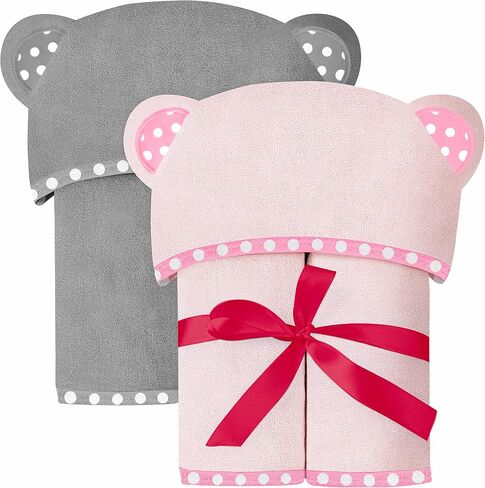 Set of 2 Hooded Baby Towels – White and Grey – Luxurious, Large and Super Absorbent – 30 x 30 Inch – Soft and Suitable for Infants, Toddlers and Kids – 400 GSM in Saudi Arabia