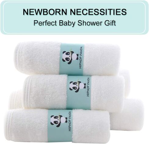 HIPHOP PANDA Baby Washcloths, Rayon Made from Bamboo - 2 Layer Ultra Soft Absorbent Newborn Bath Face Towel - Reusable Baby Wipes for Delicate Skin - White, 6 Pack in Kuwait