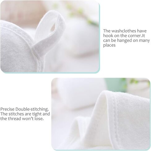 HIPHOP PANDA Baby Washcloths, Rayon Made from Bamboo - 2 Layer Ultra Soft Absorbent Newborn Bath Face Towel - Reusable Baby Wipes for Delicate Skin - White, 6 Pack in Kuwait