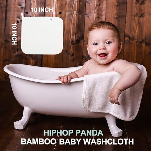 HIPHOP PANDA Baby Washcloths, Rayon Made from Bamboo - 2 Layer Ultra Soft Absorbent Newborn Bath Face Towel - Reusable Baby Wipes for Delicate Skin - White, 6 Pack in Kuwait
