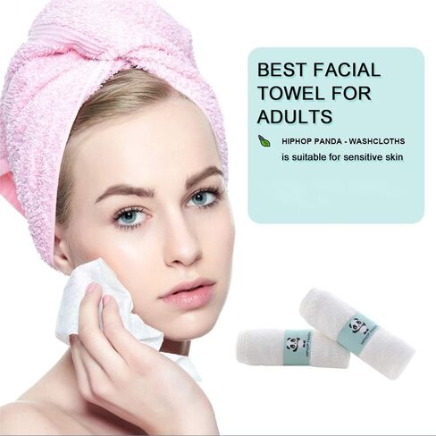 HIPHOP PANDA Baby Washcloths, Rayon Made from Bamboo - 2 Layer Ultra Soft Absorbent Newborn Bath Face Towel - Reusable Baby Wipes for Delicate Skin - White, 6 Pack in Kuwait