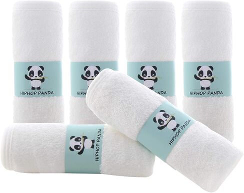 HIPHOP PANDA Baby Washcloths, Rayon Made from Bamboo - 2 Layer Ultra Soft Absorbent Newborn Bath Face Towel - Reusable Baby Wipes for Delicate Skin - White, 6 Pack in Kuwait