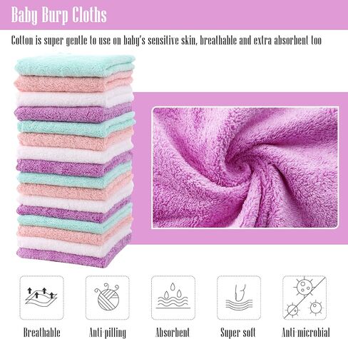 Cute Castle Ultra-Soft Baby Washcloths, 16 Pack - 9" by 9", Gentle on Sensitive Skin for Face and Body, Plush, Super Absorbent Wash Clothes for Girls and Boys in Saudi Arabia