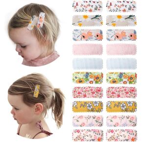 20 Pcs Girl Hair Clips Floral Print Toddler Hair Clips Non Slip Wrapped Snap Hairpins for Kids Barrettes Hair Accessories for Baby Toddler Girls