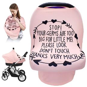 Metplus No Touch Sign Car Seat Cover for Babies, Mom Nursing Covers Breastfeeding Scarf, Multi Use Infant Carseat Canopy for Newborn Carrier/Stroller/Shopping Cart, Baby Shower Gifts for Boy Girl