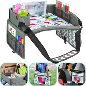 Kids Travel Tray - Car Seat Tray or Table as Road Trip Essentials – Children Kids Lap Desk as Travel Accessories for Toddler Airplane Travel Activity, Snack with Storage Pockets & Dry Erase Board in Saudi Arabia