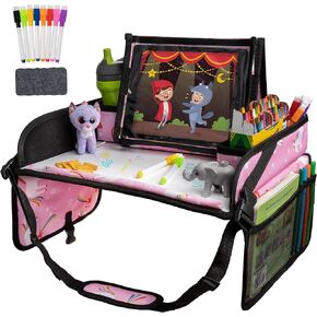 Lusso Gear Kids Lap Desk Tray (Value 2 Pack) - Mesh Pockets & Cup Holder for Car Travel Essentials - Car Seat Tray for Kids Travel & Tablet Holder - Dry-Erase Surface for Road Trip Activities - Black in Saudi Arabia