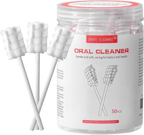 SANFE ELEPHANT Baby Tongue Cleaner 50 Pack, Upgraded Disposable Oral Cleaner with Paper Handle, Suitable for 0-3 Years Old Babies and Toddlers. in Kuwait