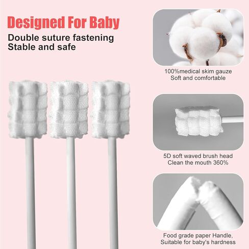 SANFE ELEPHANT Baby Tongue Cleaner 50 Pack, Upgraded Disposable Oral Cleaner with Paper Handle, Suitable for 0-3 Years Old Babies and Toddlers. in Kuwait