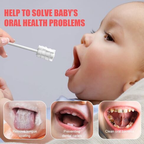 SANFE ELEPHANT Baby Tongue Cleaner 50 Pack, Upgraded Disposable Oral Cleaner with Paper Handle, Suitable for 0-3 Years Old Babies and Toddlers. in Kuwait