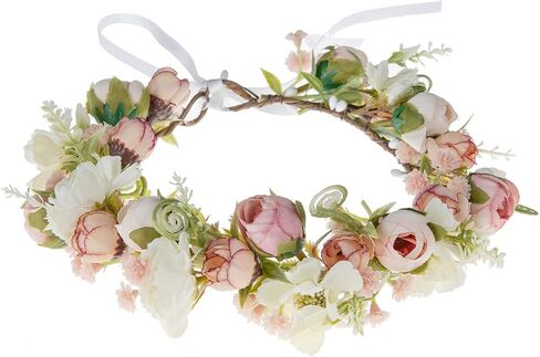 Mother Baby Girls Flower Crown Flower Girl Headpiece boho Little Wreaths for Weddings, Family photography (Mother+Daughther Pink Crown) in Saudi Arabia