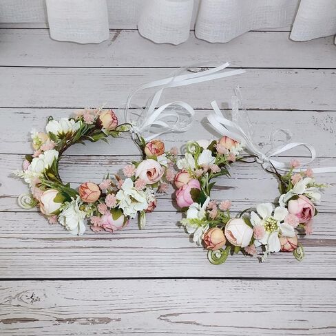 Mother Baby Girls Flower Crown Flower Girl Headpiece boho Little Wreaths for Weddings, Family photography (Mother+Daughther Pink Crown) in Saudi Arabia