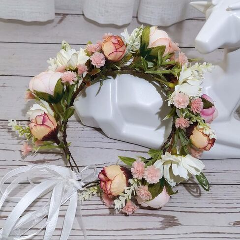 Mother Baby Girls Flower Crown Flower Girl Headpiece boho Little Wreaths for Weddings, Family photography (Mother+Daughther Pink Crown) in Saudi Arabia