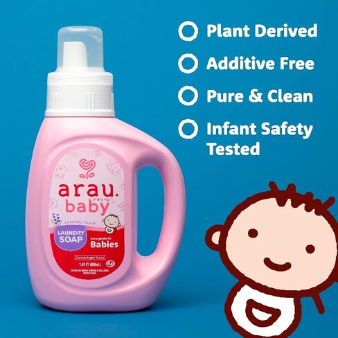 صابون غسيل Arau Baby - لطيف جدًا للأطفال، يعتمد على الصابون وليس منظفًا، تم اختباره من قبل أطباء الجلدية، زيوت عطرية، لا يحتوي على مواد سطحية صناعية - لافندر (27 أونصة سائلة - عبوة من قطعة واحدة) in Kuwait