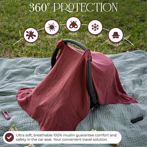 Comfy Cubs Baby Car Seat Cover - Soft, Breathable Bamboo Rayon and Muslin Cotton Blend - Lightweight Canopy for Sun, Bug, and Comfort Protection - Large Size Infant Seat Cover in Sage Design in Saudi Arabia