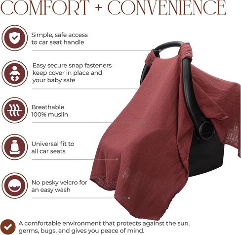 Comfy Cubs Baby Car Seat Cover - Soft, Breathable Bamboo Rayon and Muslin Cotton Blend - Lightweight Canopy for Sun, Bug, and Comfort Protection - Large Size Infant Seat Cover in Sage Design in Saudi Arabia