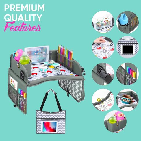 Kids Travel Tray - Car Seat Tray or Table as Road Trip Essentials – Children Kids Lap Desk as Travel Accessories for Toddler Airplane Travel Activity, Snack with Storage Pockets & Dry Erase Board in Saudi Arabia