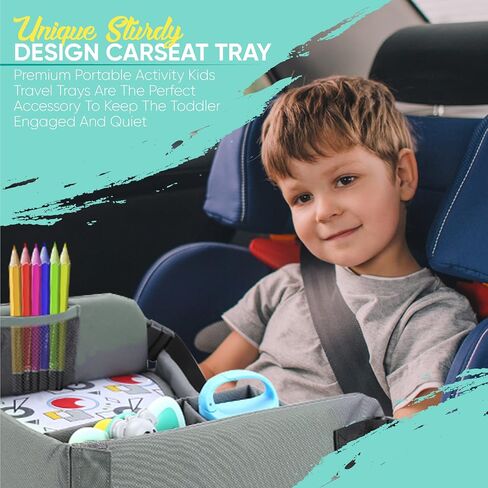 Kids Travel Tray - Car Seat Tray or Table as Road Trip Essentials – Children Kids Lap Desk as Travel Accessories for Toddler Airplane Travel Activity, Snack with Storage Pockets & Dry Erase Board in Saudi Arabia