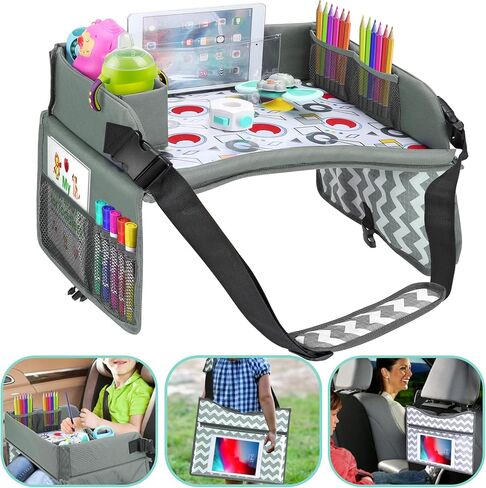Kids Travel Tray - Car Seat Tray or Table as Road Trip Essentials – Children Kids Lap Desk as Travel Accessories for Toddler Airplane Travel Activity, Snack with Storage Pockets & Dry Erase Board in Saudi Arabia