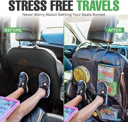 lebogner Back Seat Cover for Kids + 4 Pocket Storage Organizer, 2 Pack X-Large Waterproof Kick Mats Backseat Protector, Car Seat Back Protectors for Vehicles to Protect from Dirt, Mud & Scratches in Kuwait