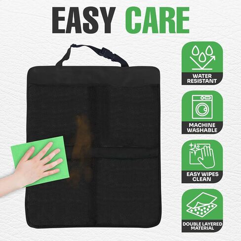 lebogner Back Seat Cover for Kids + 4 Pocket Storage Organizer, 2 Pack X-Large Waterproof Kick Mats Backseat Protector, Car Seat Back Protectors for Vehicles to Protect from Dirt, Mud & Scratches in Kuwait