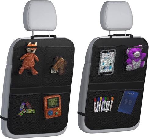 lebogner Back Seat Cover for Kids + 4 Pocket Storage Organizer, 2 Pack X-Large Waterproof Kick Mats Backseat Protector, Car Seat Back Protectors for Vehicles to Protect from Dirt, Mud & Scratches in Kuwait