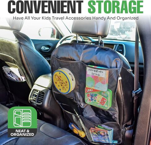 lebogner Back Seat Cover for Kids + 4 Pocket Storage Organizer, 2 Pack X-Large Waterproof Kick Mats Backseat Protector, Car Seat Back Protectors for Vehicles to Protect from Dirt, Mud & Scratches in Kuwait