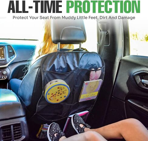 lebogner Back Seat Cover for Kids + 4 Pocket Storage Organizer, 2 Pack X-Large Waterproof Kick Mats Backseat Protector, Car Seat Back Protectors for Vehicles to Protect from Dirt, Mud & Scratches in Kuwait