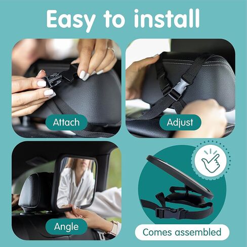 Onco Baby Car Mirror Rear-facing - Platinum Award Winning Car Mirror Baby Rear Facing Seat, Baby Essentials for Newborn, 100% Shatterproof Baby Mirror for Car, 360° Car Seat Mirror Rear Facing Infant in Saudi Arabia