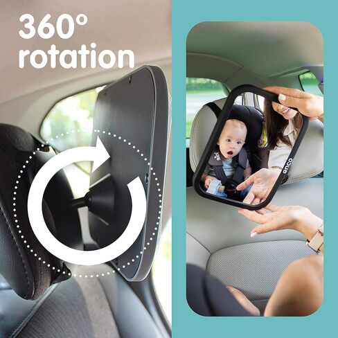 Onco Baby Car Mirror Rear-facing - Platinum Award Winning Car Mirror Baby Rear Facing Seat, Baby Essentials for Newborn, 100% Shatterproof Baby Mirror for Car, 360° Car Seat Mirror Rear Facing Infant in Saudi Arabia