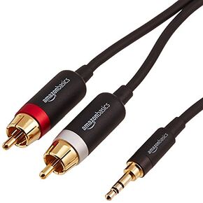 Amazon Basics 3.5mm Stereo Aux to 2 RCA Audio Cable Adapter for Sound, Connecting Amplifiers, Speakers, Smartphone, Tablet with Gold-Plated Plugs, 4 Feet/1.2 m, Black in Saudi Arabia