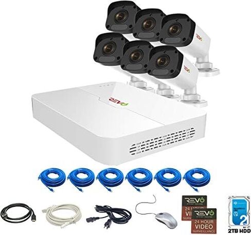 تلفزيون ريفو أمريكا ألترا إتش دي 8 2 تيرابايت HDD IP NVR نظام للمراقبة بالفيديو ، 6 × 4 ميجا بكسل IP / داخلي رصاصة - إمكانية الوصول عن بعد عن طريق الهاتف الذكي ، الكمبيوتر اللوحي ، ماك in Kuwait