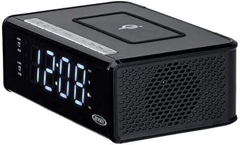 Jensen QiCR-200 راديو منبه مزدوج مع شحن Qi، أبيض، 9.40 بوصة. × 5.00 بوصة. × 3.00 بوصة. in Kuwait