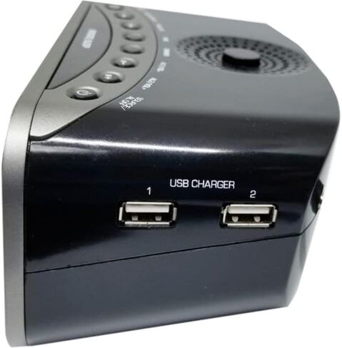 منبه NAXA Electronics NRC-182 ثنائي الراديو، 2 منافذ USB، صوت متدفق بدون أسلاك من خلال بلوتوث، توصيل الهواتف الذكية، تابلت، أجهزة صوتية أخرى، أسود in Kuwait