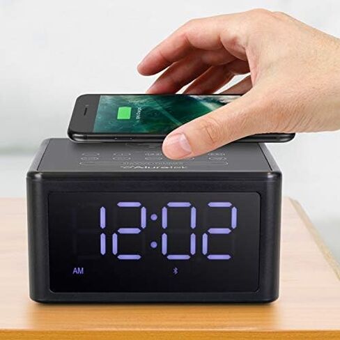 Aluratek Wireless Charging (5W) Clock Radio, FM Radio w/Bluetooth Speaker, USB Charging Port (ABQC02F) in Saudi Arabia
