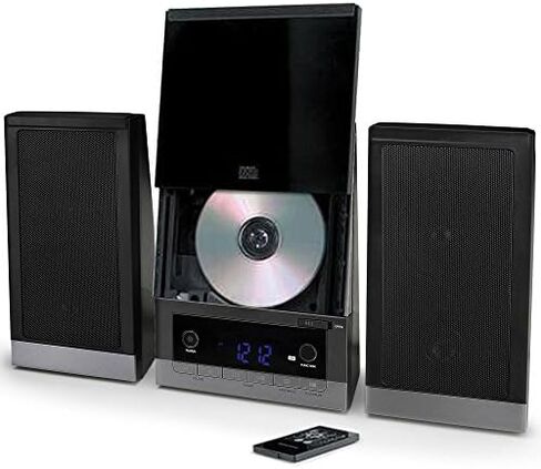 ONN Audio Compact Home CD Music Shelf System تحميل عمودي مع مكبرات صوت ستيريو ديناميكية وشاشة LCD رقمية لراديو AM/FM وخط Aux في ONB-203 (متجدد) in Kuwait