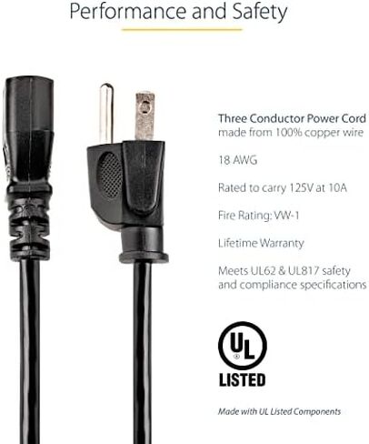 StarTech.com 3ft (1m) Computer Power Cord, NEMA 5-15P to C13, 10A 125V, 18AWG, Black Replacement AC Power Cord, Printer Power Cord, PC Power Supply Cable, Monitor Power Cable - UL Listed (PXT101_3) in Saudi Arabia