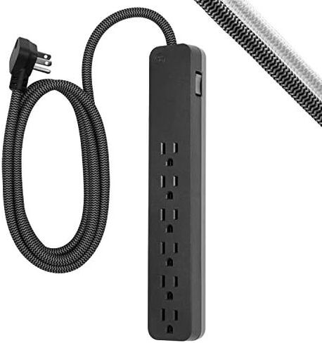 GE UltraPro 6-Outlet Surge Protector, 6 Ft Designer Braided Extension Cord, 560 Joules, Flat Plug, Wall Mount, UL Listed, Black, 45271 in Kuwait