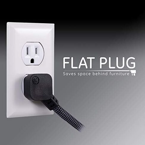 GE UltraPro 6-Outlet Surge Protector, 6 Ft Designer Braided Extension Cord, 560 Joules, Flat Plug, Wall Mount, UL Listed, Black, 45271 in Kuwait
