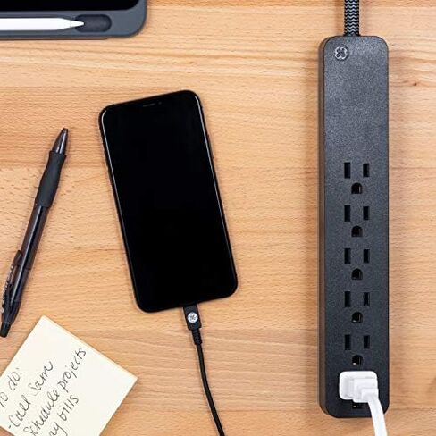 GE UltraPro 6-Outlet Surge Protector, 6 Ft Designer Braided Extension Cord, 560 Joules, Flat Plug, Wall Mount, UL Listed, Black, 45271 in Kuwait