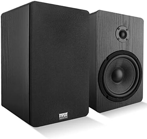 Home Theater Wooden Bookshelf Speakers - Wall-Mountable with 0.75'' Silk Dome Tweeter and Aluminum Voice Coils, Pair, Neat Black Color, Gold Plated 5 Way Binding Post - PSMSP6 in Kuwait