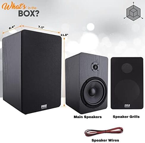 Home Theater Wooden Bookshelf Speakers - Wall-Mountable with 0.75'' Silk Dome Tweeter and Aluminum Voice Coils, Pair, Neat Black Color, Gold Plated 5 Way Binding Post - PSMSP6 in Kuwait