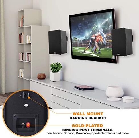 Home Theater Wooden Bookshelf Speakers - Wall-Mountable with 0.75'' Silk Dome Tweeter and Aluminum Voice Coils, Pair, Neat Black Color, Gold Plated 5 Way Binding Post - PSMSP6 in Kuwait