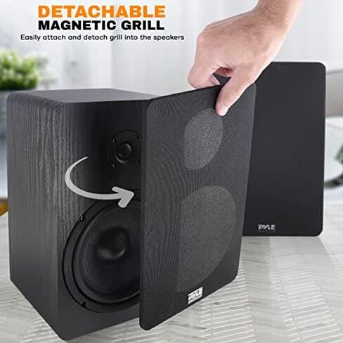 Home Theater Wooden Bookshelf Speakers - Wall-Mountable with 0.75'' Silk Dome Tweeter and Aluminum Voice Coils, Pair, Neat Black Color, Gold Plated 5 Way Binding Post - PSMSP6 in Kuwait