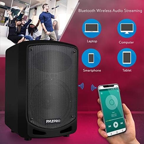 Portable Bluetooth PA Speaker System - Indoor Outdoor Karaoke Sound System w/Wireless Mic, Audio Recording, Rechargeable Battery, USB/SD Reader, Stand Mount, for Party, Crowd Control - Pyle in Kuwait