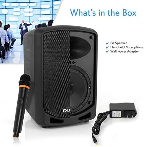 Portable Bluetooth PA Speaker System - Indoor Outdoor Karaoke Sound System w/Wireless Mic, Audio Recording, Rechargeable Battery, USB/SD Reader, Stand Mount, for Party, Crowd Control - Pyle in Kuwait