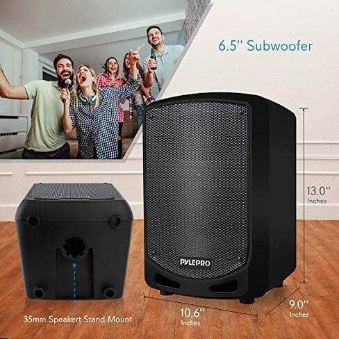 Portable Bluetooth PA Speaker System - Indoor Outdoor Karaoke Sound System w/Wireless Mic, Audio Recording, Rechargeable Battery, USB/SD Reader, Stand Mount, for Party, Crowd Control - Pyle in Kuwait