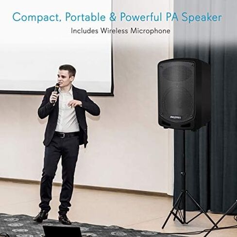 Portable Bluetooth PA Speaker System - Indoor Outdoor Karaoke Sound System w/Wireless Mic, Audio Recording, Rechargeable Battery, USB/SD Reader, Stand Mount, for Party, Crowd Control - Pyle in Kuwait