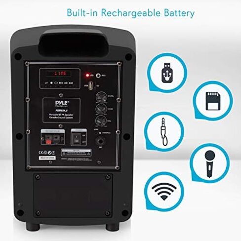 Portable Bluetooth PA Speaker System - Indoor Outdoor Karaoke Sound System w/Wireless Mic, Audio Recording, Rechargeable Battery, USB/SD Reader, Stand Mount, for Party, Crowd Control - Pyle in Kuwait